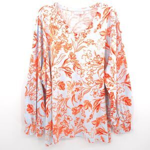 Belle‎ by Kim Gravel long puff sleeve floral tunic top Size 4X light blue orange